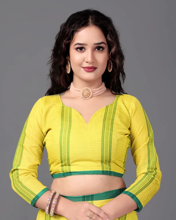 Yellow__Printed_Linen_Saree_With_Unstitched_Blouse_Piece_For_Women