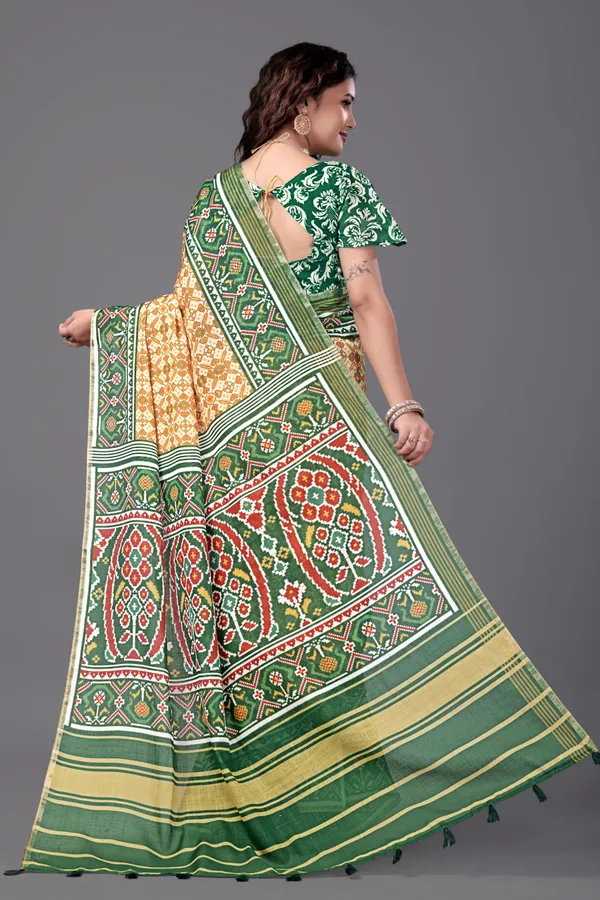 Musterd__Printed_Linen_Saree_With_Unstitched_Blouse_Piece_For_Women