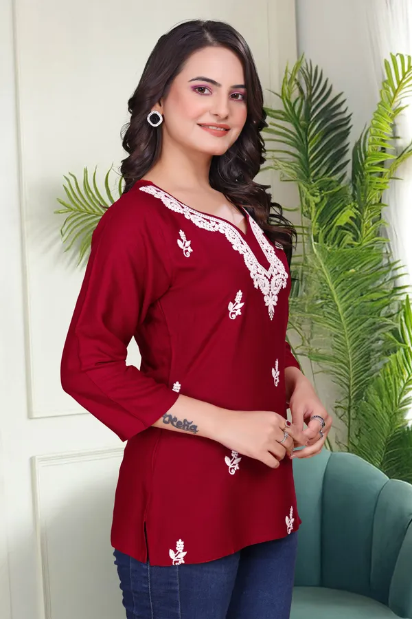Red_Trendy_Designer_Embroidered_Tunic__For_Women