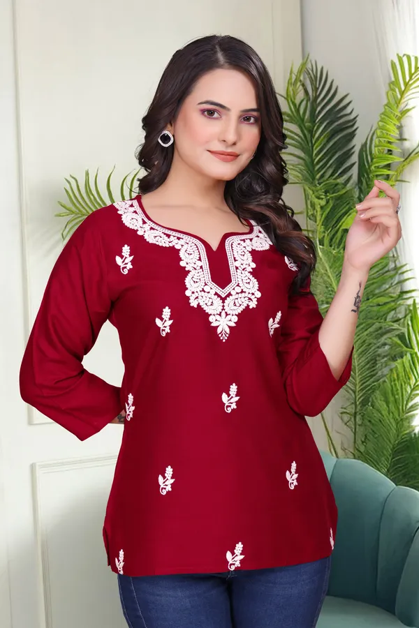 Red_Trendy_Designer_Embroidered_Tunic__For_Women