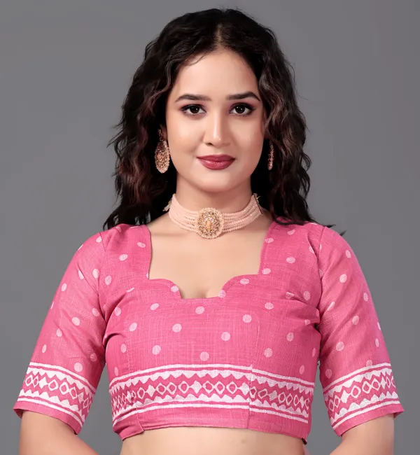 Pink__Printed_Linen_Saree_With_Unstitched_Blouse_Piece_For_Women