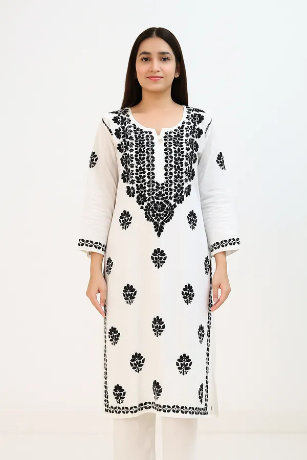 White_Rayon_Regular_Fit_Kurti_For_Women