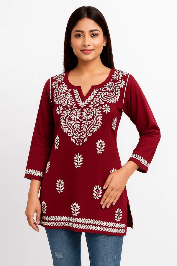 Maroon_Rayon_Regular_Fit_Short_Top_For_Women