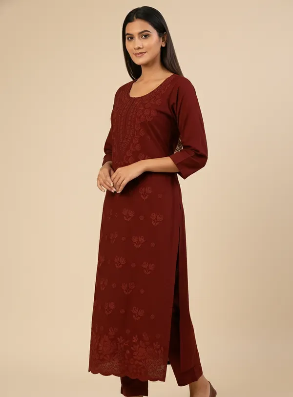 Maroon_Cotton_Regular_Fit_Kurti_For_Women