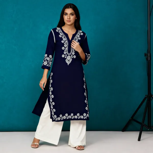 Navy_Blue_Rayon_Regular_Fit_Kurti_For_Women