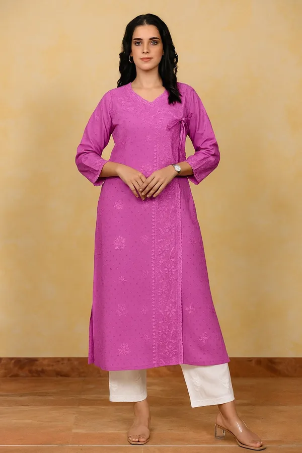 Onion_Pink_Rayon_Regular_Fit_Kurti_For_Women