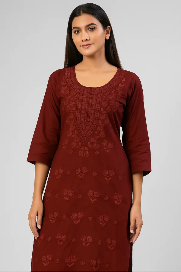 Maroon_Cotton_Regular_Fit_Kurti_For_Women
