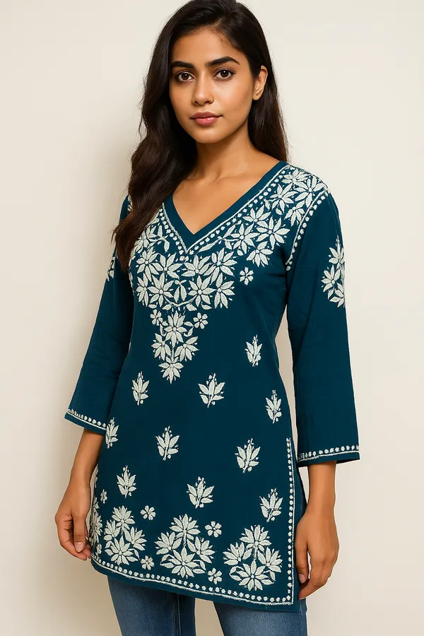 Peacock_Blue_Rayon_Regular_Fit_Short_Top_For_Women