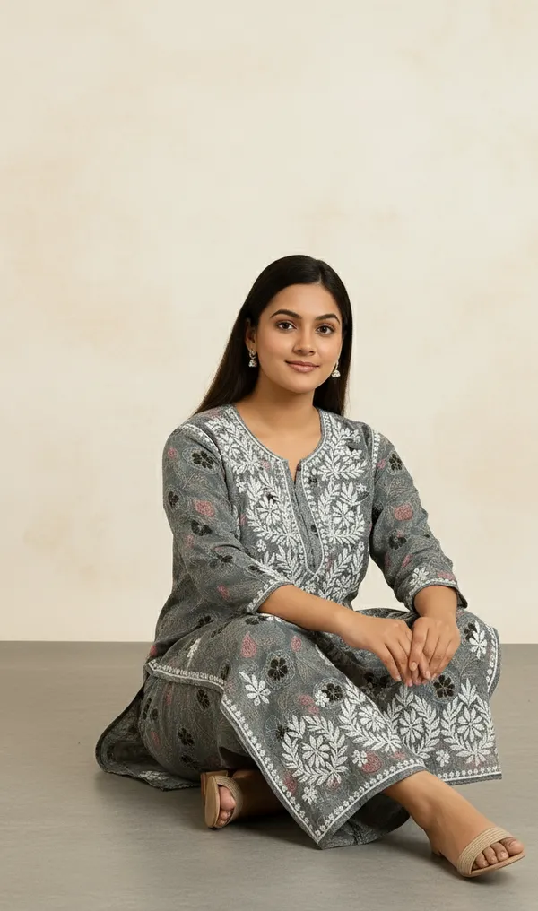 Grey_Rayon_Regular_Fit_Kurta_Set_For_Women