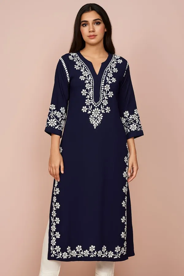Navy_Blue_Rayon_Regular_Fit_Kurti_For_Women