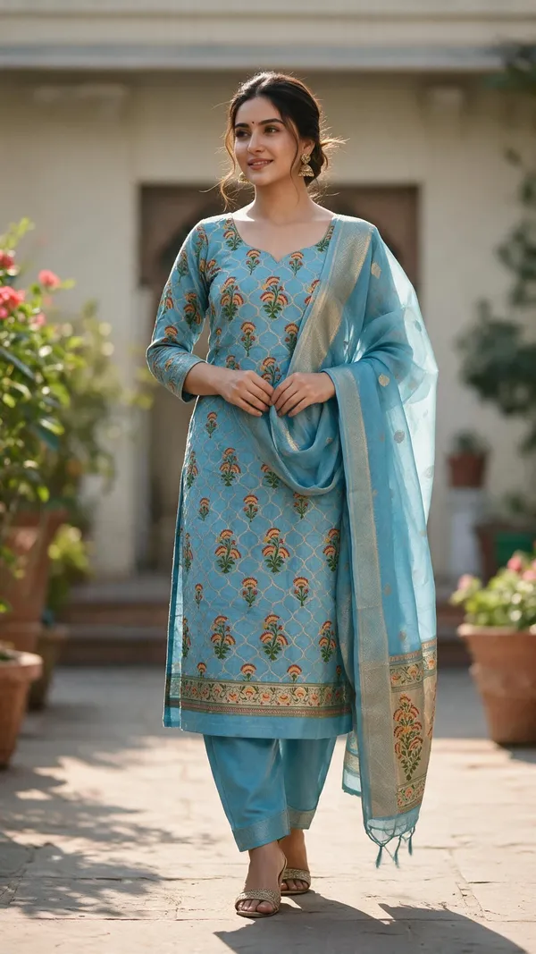 Banarasi_Jamdani_Cotton_Silk_Suit_Set_in_Sky_Blue_with_Jhalar_Dupatta_|_Ansari_Fashion