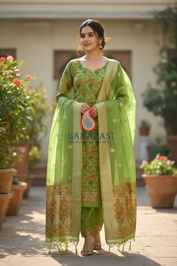Banarasi_Suits_–_Jamdani_Silky_Cotton_Tilfi_Meena_&_Zari_Woven_with_Dupatta_–_Pista_Green
