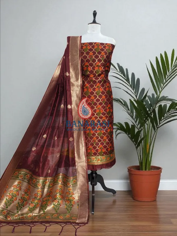Banarasi_Suits_–_Jamdani_Silky_Cotton_Tilfi_Meena_&_Zari_Woven_with_Dupatta_–_Maroon