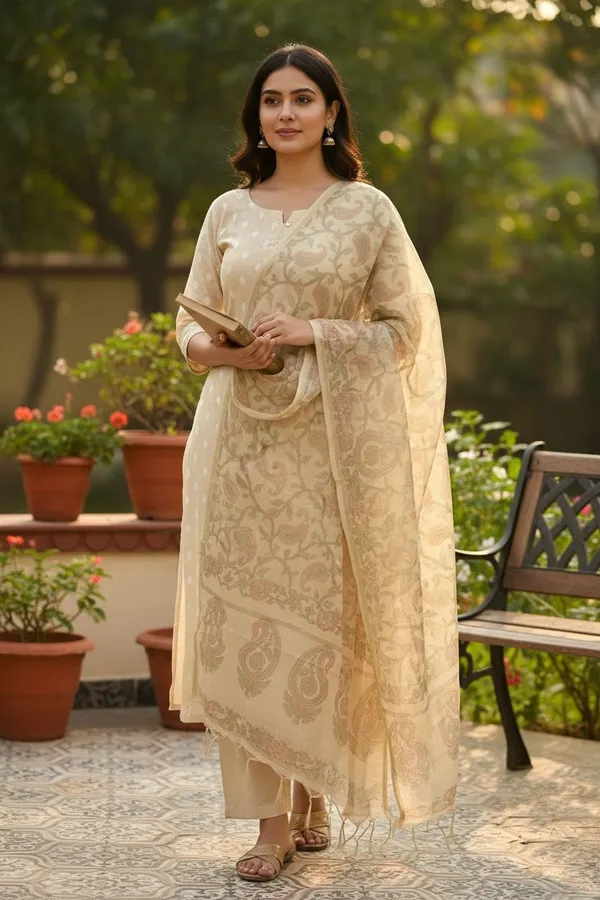 Banarasi_Suits_–_Chanderi_Buti_with_Tie-Dye_Dupatta_–_Golden