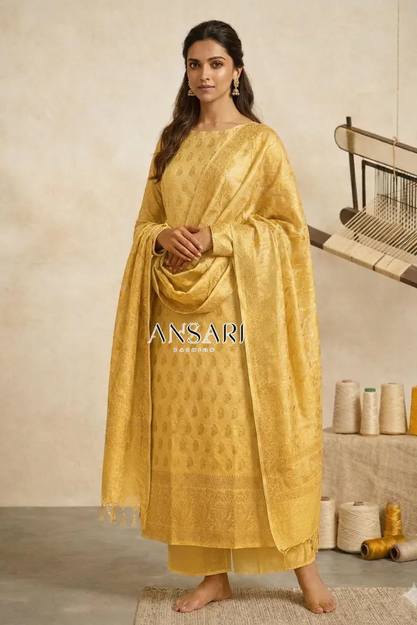 Banarasi_Cotton_Suit_Mustard_Yellow_Zari_Weaving