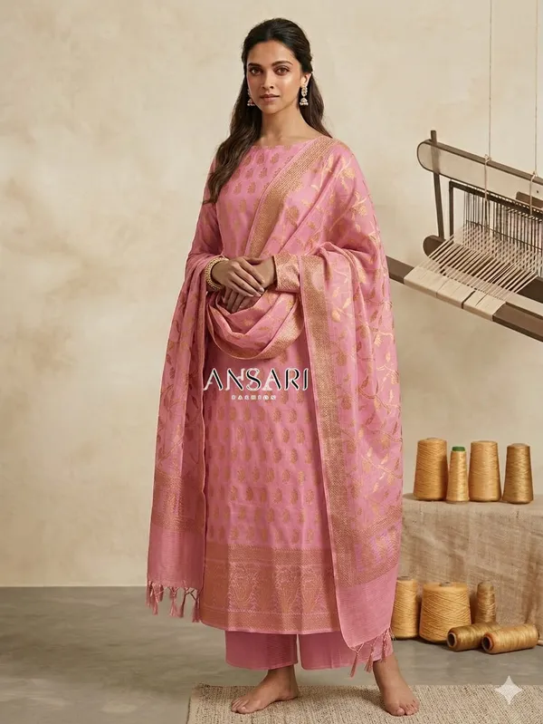 Banarasi_Cotton_Suit_Soft_Pink_Zari_Weaving