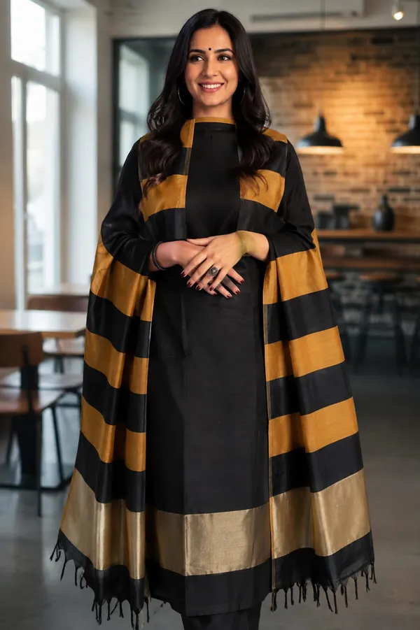 Banarasi_Cotton_Suit_–_Black_&_Mustard