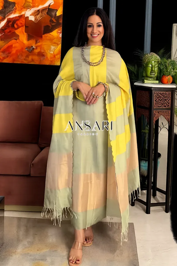 Banarasi_Cotton_Suit_light_sea_green_with_Lemon_Yellow_Stripe_Elegance