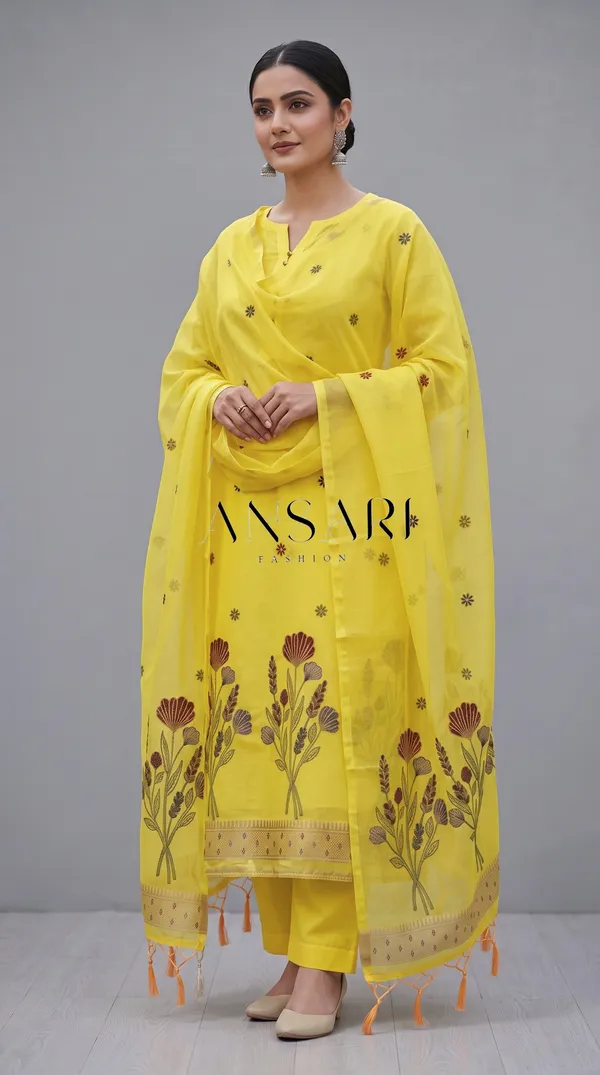 Banarasi_Jamdani_Cotton_Silk_Suit_Set_–_Lemon_Yellow