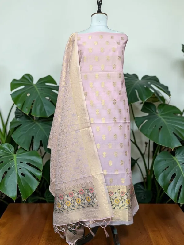 Banarasi_Jamdani_Cotton_Suit_Pastel_Pink_Floral_Weaving