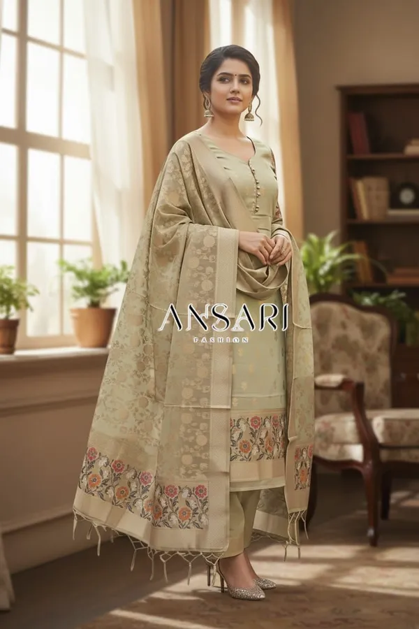 Banarasi_Jamdani_Cotton_Suit_–_Elegant_golden_Classic_Set