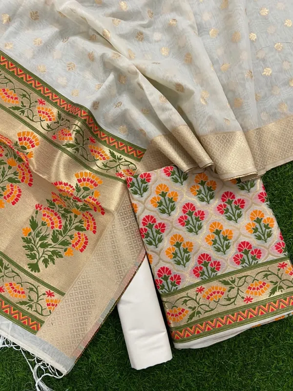 Banarasi_Jamdani_Cotton_Tilfi_Meena_Suit_Set_–_Off_White_Color
