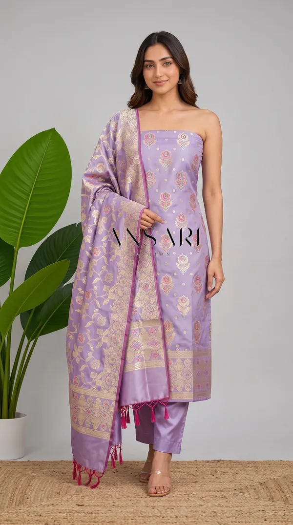 Banarasi_Katan_Silk_Tilfi_Meena_Zari_Woven_Suit_Set_–_Lavender