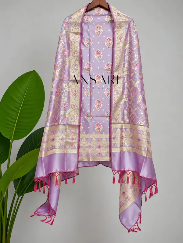 Banarasi_Katan_Silk_Tilfi_Meena_Zari_Woven_Suit_Set_–_Lavender