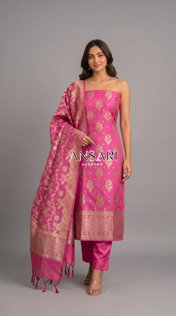 Banarasi_Katan_Silk_Tilfi_Meena_Zari_Woven_Suit_Set_–_Pink