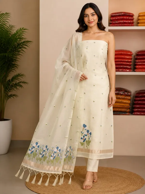 Banarasi_Suit_Cream_Floral_Jamdani_Cotton_unstitched_suits