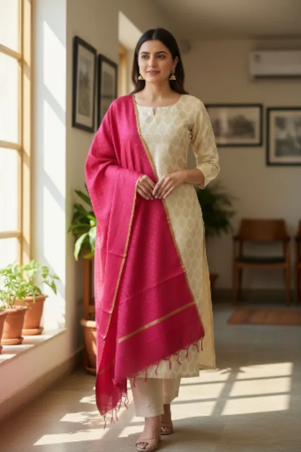 Banarasi_Suits_–_Brocade_Silk_with_Jacquard_Tanchui_Woven_Dupatta_–_Off_White_&_Rani_Pink
