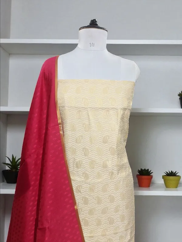 Banarasi_Suits_–_Brocade_Silk_with_Jacquard_Tanchui_Woven_Dupatta_–_Off_White_&_Rani_Pink