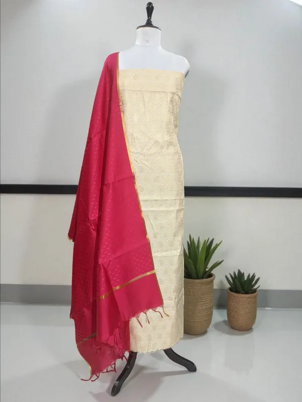 Banarasi_Suits_–_Brocade_Silk_with_Jacquard_Tanchui_Woven_Dupatta_–_Off_White_&_Rani_Pink