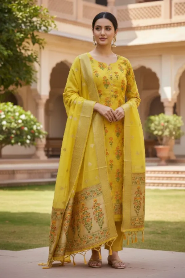 Banarasi_Suits_–_Jamdani_Silky_Cotton_Tilfi_Meena_&_Zari_Weave_–_Yellow