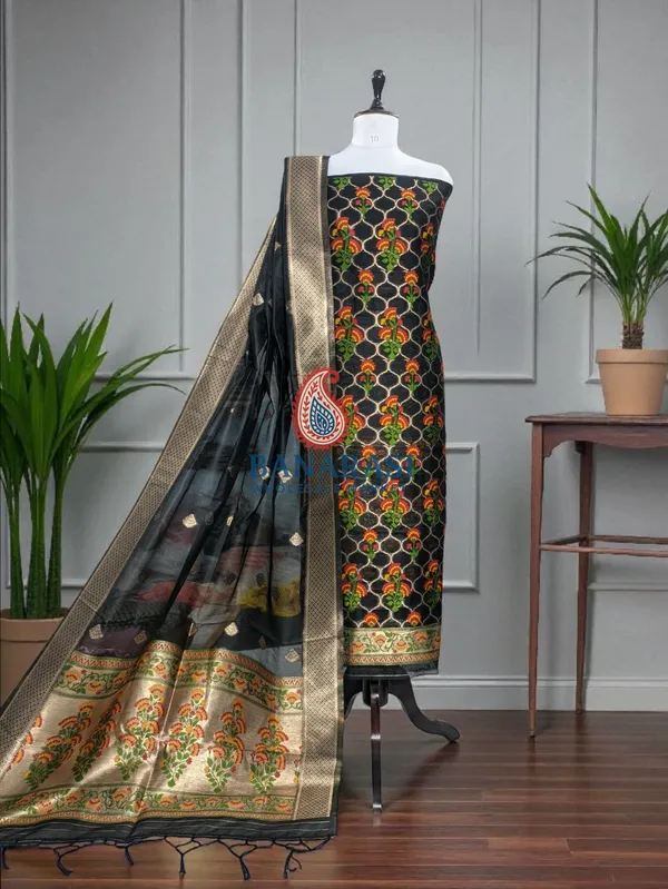 Banarasi_Suits_–_Jamdani_Silky_Cotton_Tilfi_Meena_&_Zari_Woven_with_Dupatta_–_Black