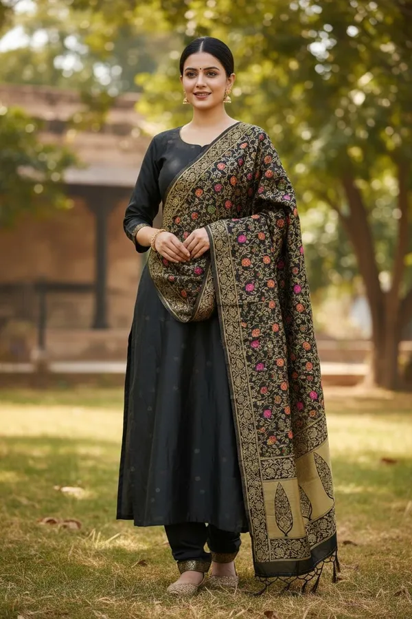 Banarasi_Suits_–_Plain_Silk_with_Floral_Jaal_Dupatta_–_Elegant_Collection