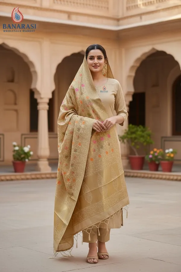 Banarasi_Suits_–_Plain_Silk_with_Floral_Jaal_Dupatta_–_Golden
