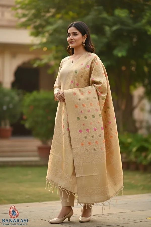 Banarasi_Suits_–_Plain_Silk_with_Floral_Jaal_Dupatta_–_Golden