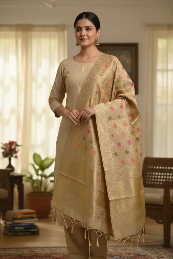 Banarasi_Suits_–_Plain_Silk_with_Floral_Jaal_Dupatta_–_Golden