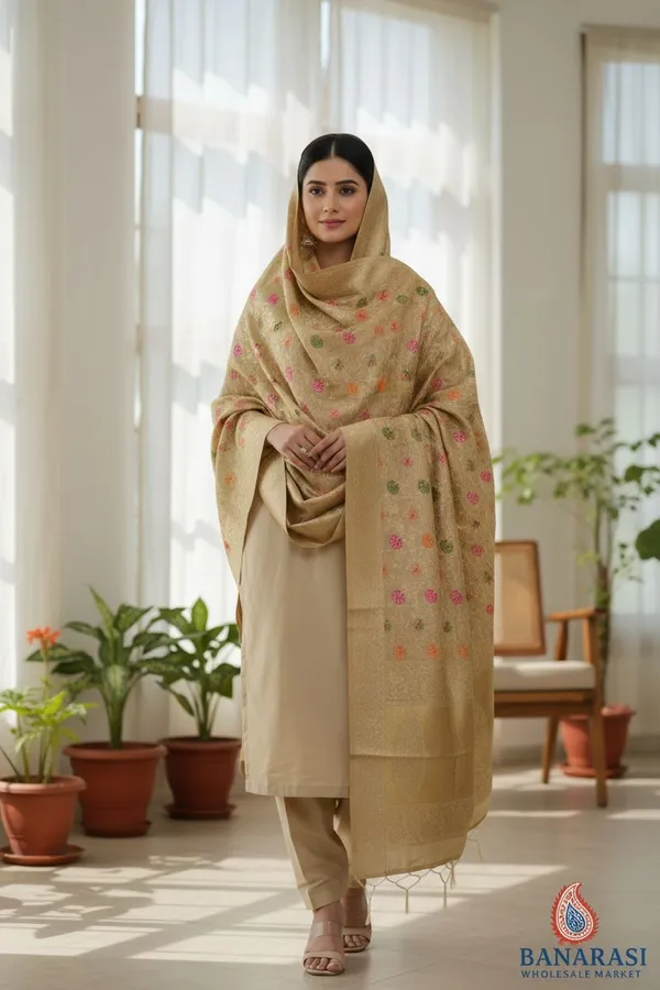 Banarasi_Suits_–_Plain_Silk_with_Floral_Jaal_Dupatta_–_Golden