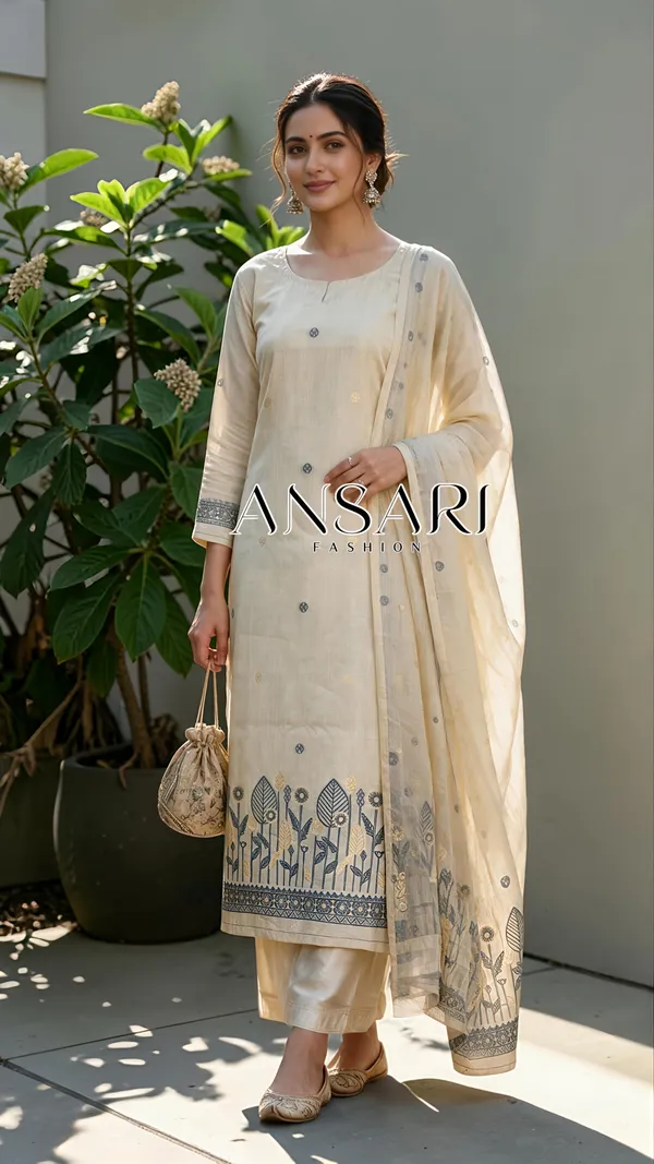 Banarasi_Tussar_Silk_Suit_Set_with_Floral_Border_&_Jhalar_Dupatta_–_Ivory_|_Ansari_Fashion