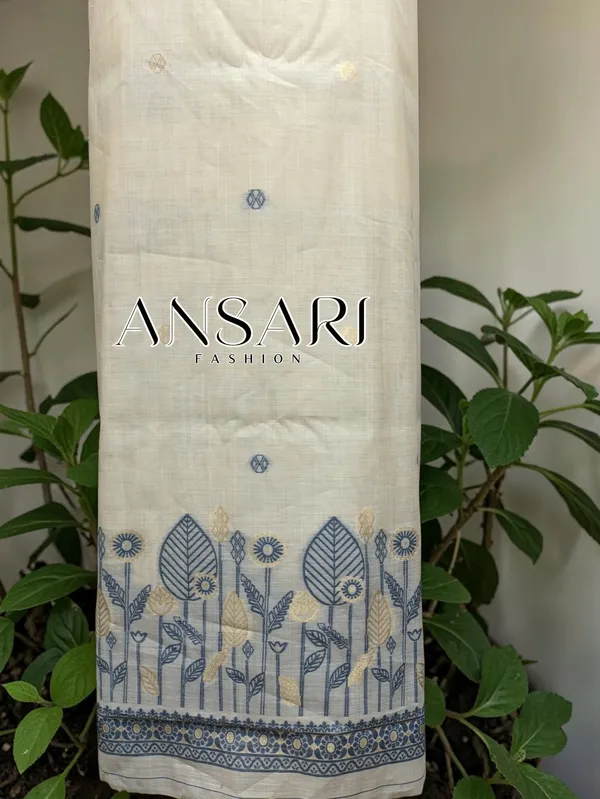 Banarasi_Tussar_Silk_Suit_Set_with_Floral_Border_&_Jhalar_Dupatta_–_Ivory_|_Ansari_Fashion