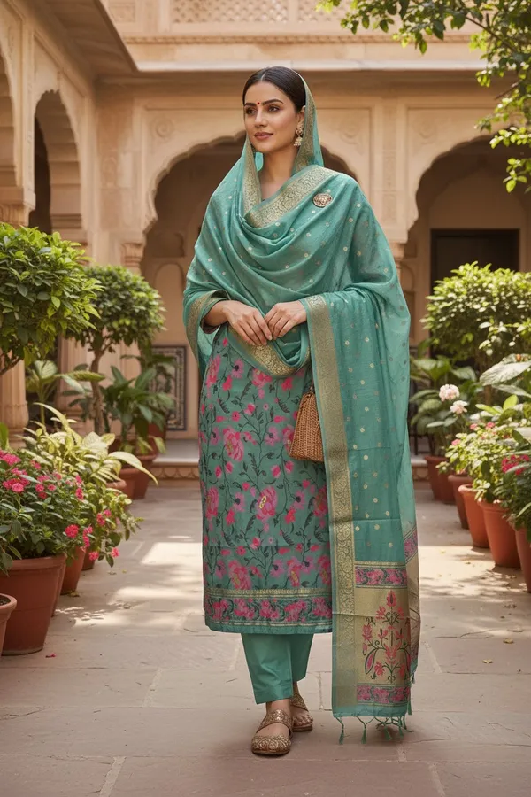 Sea_green_Banarasi_Cotton_Silk_Tilfi_Meena_Suit_Material__Premium_Unstitched_3-Piece_Set