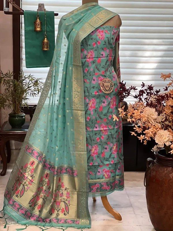 Sea_green_Banarasi_Cotton_Silk_Tilfi_Meena_Suit_Material__Premium_Unstitched_3-Piece_Set