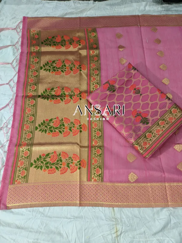 Elegant_baby_pink_Banarasi_Jamdani_Cotton_Suit_Set_with_Jhalar_Dupatta