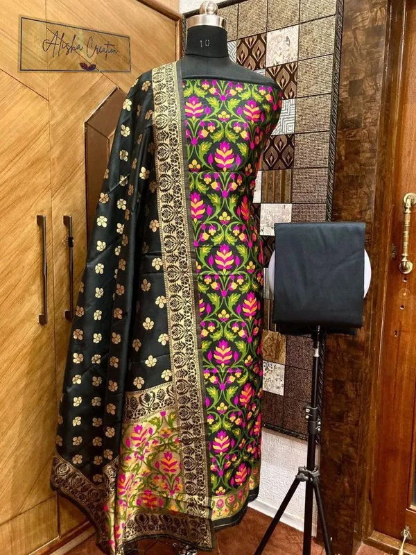 Black_Banarasi_Tilfi_Silk_zari_Suit_with_Meena_Weaving_–_Premium_Unstitched_3-Piece_Set