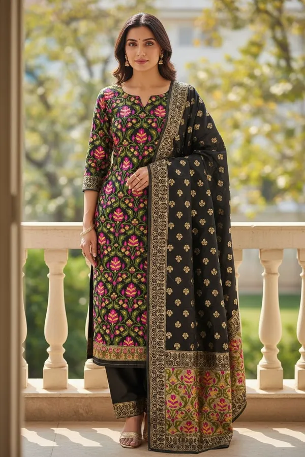 Black_Banarasi_Tilfi_Silk_zari_Suit_with_Meena_Weaving_–_Premium_Unstitched_3-Piece_Set