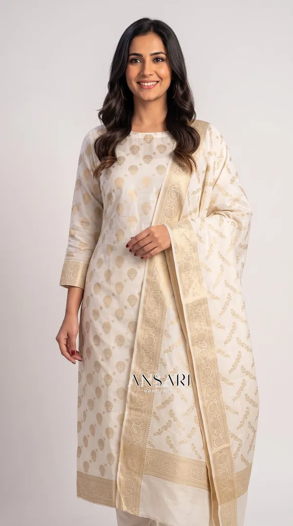 Title:__Banarasi_pure_Cotton_Suit_Set_–_Elegant_White