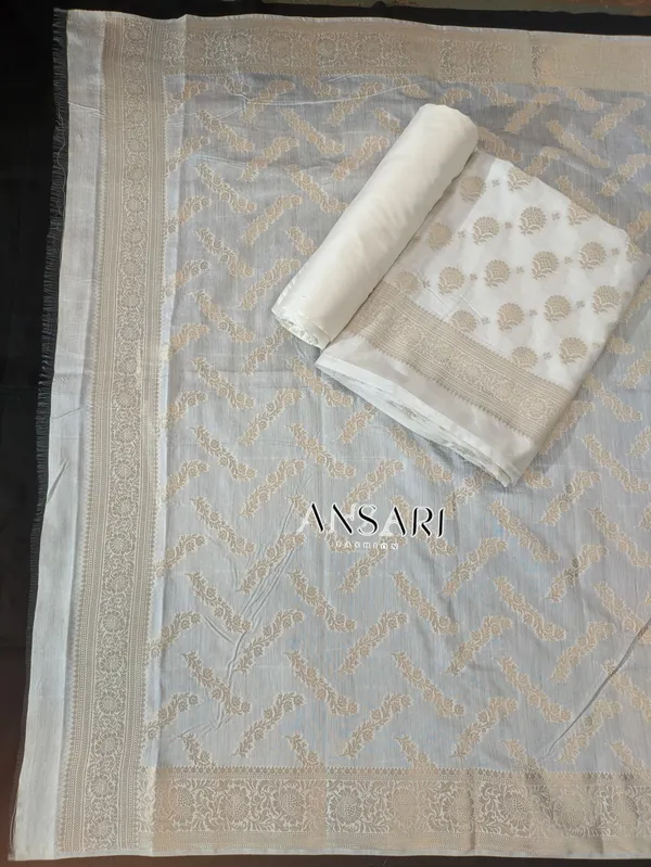 Title:__Banarasi_pure_Cotton_Suit_Set_–_Elegant_White