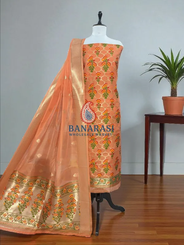 Banarasi_Suits_–_Jamdani_Silky_Cotton_Tilfi_Meena_&_Zari_Woven_with_Dupatta_–_Peach